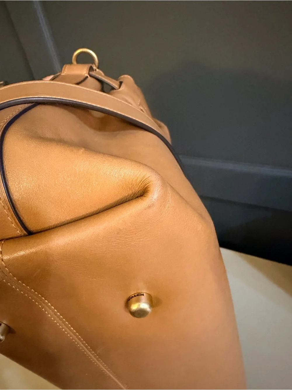 Coach Tan Leather Dome Satchel with Detachable Strap